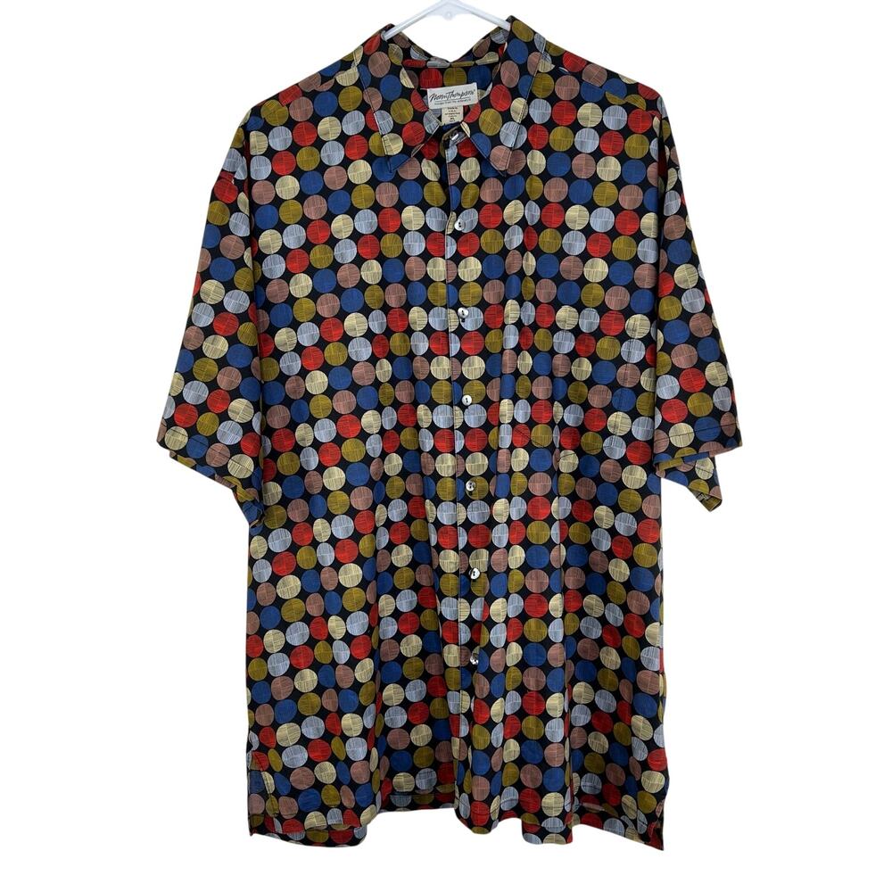 Norm Thompson Button Up Shirt XL Men Geometric Circles Polka Dot Dark Moody SS